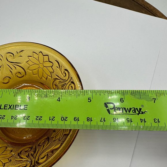 Indiana Glass Tiara Glass Serving Bowl Daisy Pattern Vintage Amber Brown Flower - Picture 10 of 11